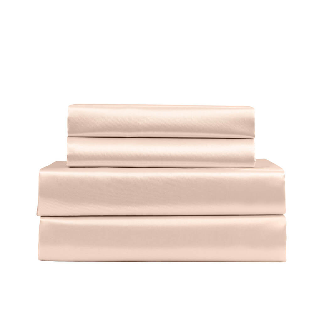 Royal Comfort 4 Piece Satin Sheet Set Queen Champagne Pink