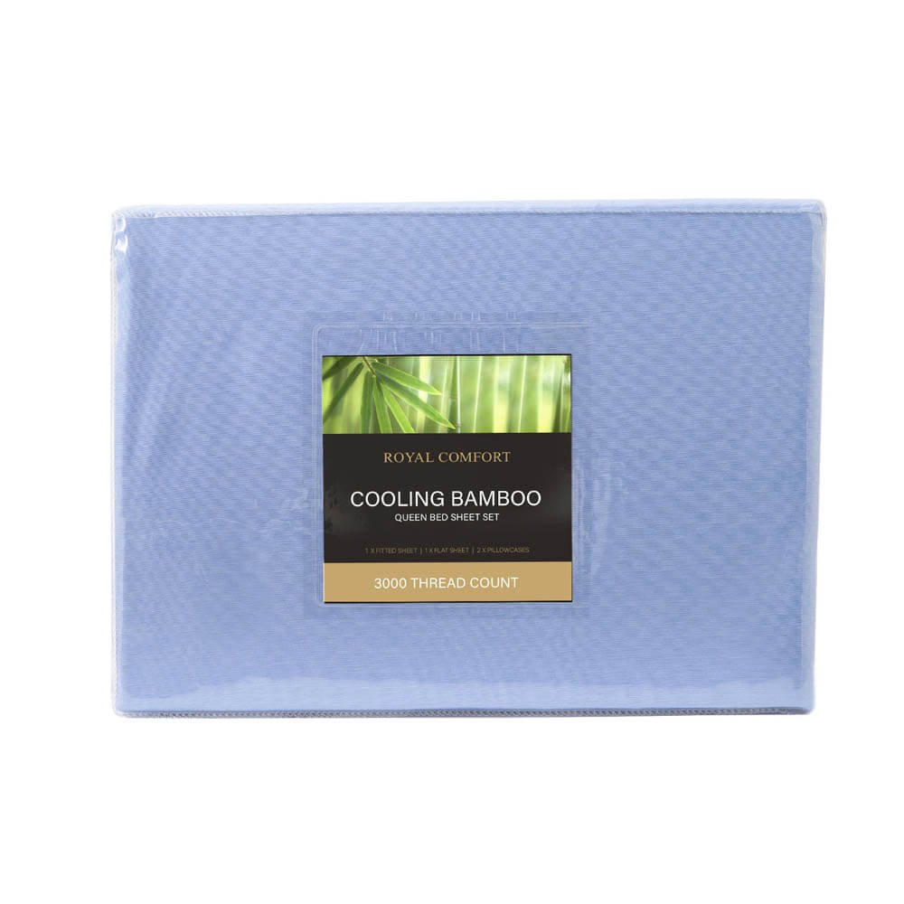 Royal Comfort 3000 Thread Count Bamboo Cooling Sheet Set Queen Light Blue