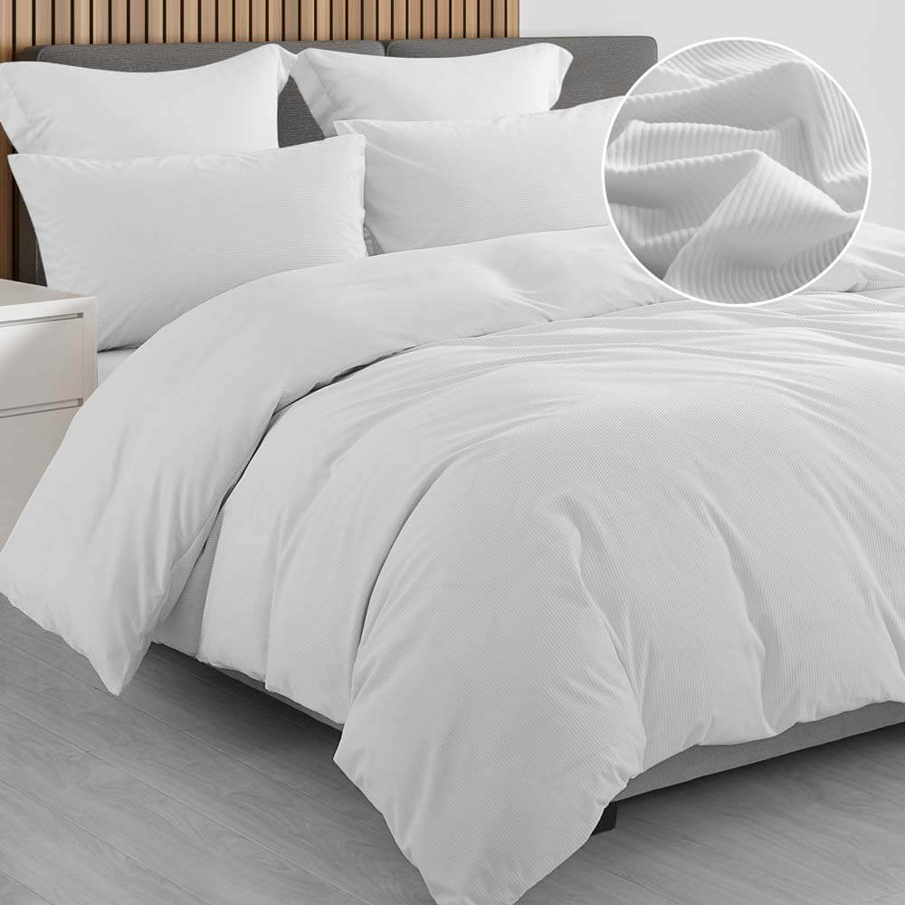 Royal Comfort Velvet Corduroy Quilt Cover Set Queen White