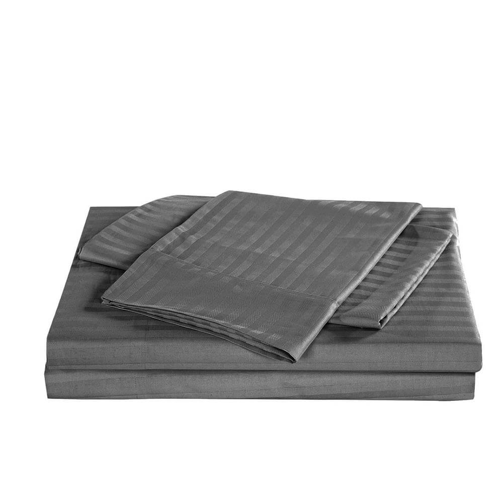 Kensington 1200TC Cotton Sheet Set In Stripe Double Charcoal