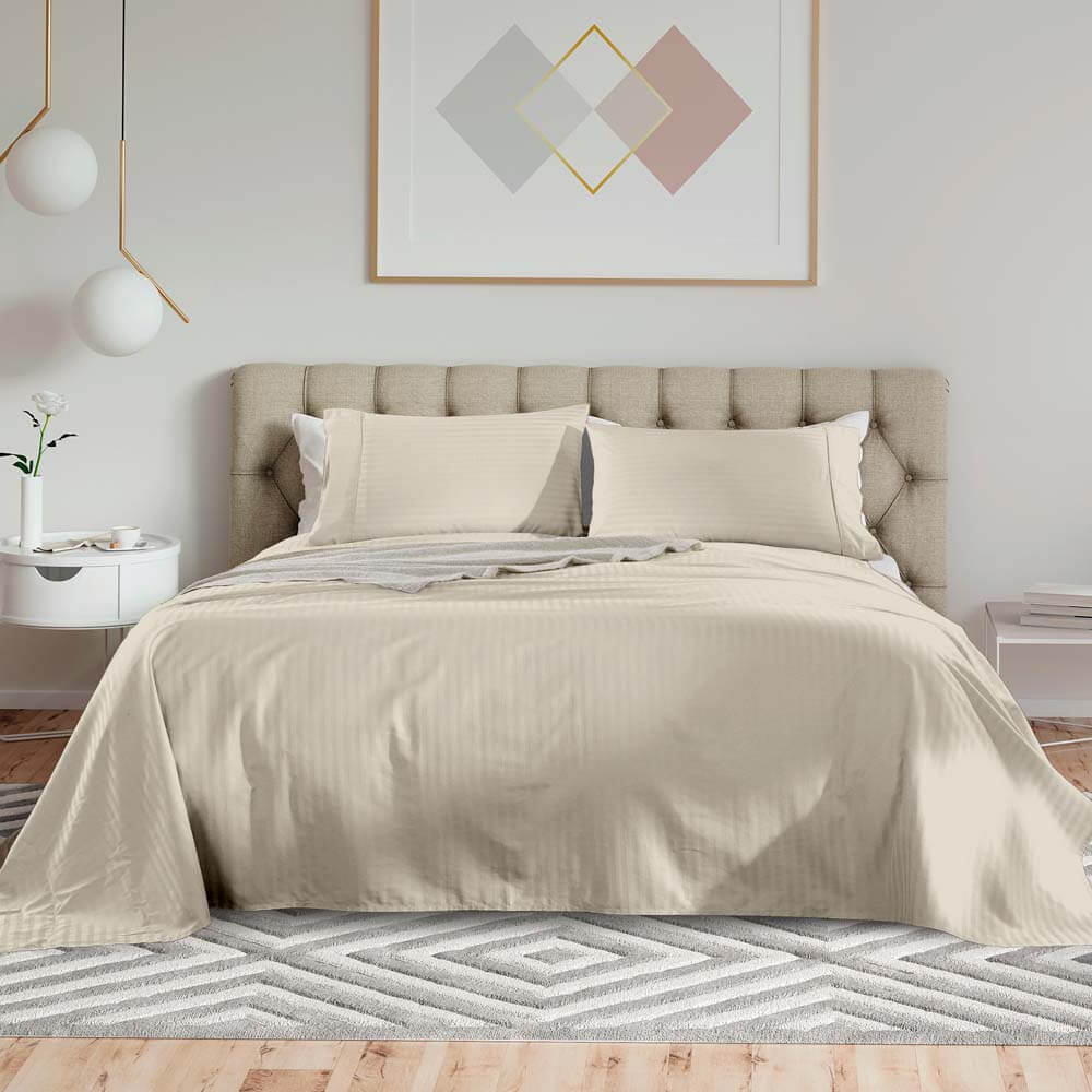 Royal Comfort Kensington 1200TC 100% Cotton Stripe Sheet Set Queen Sand