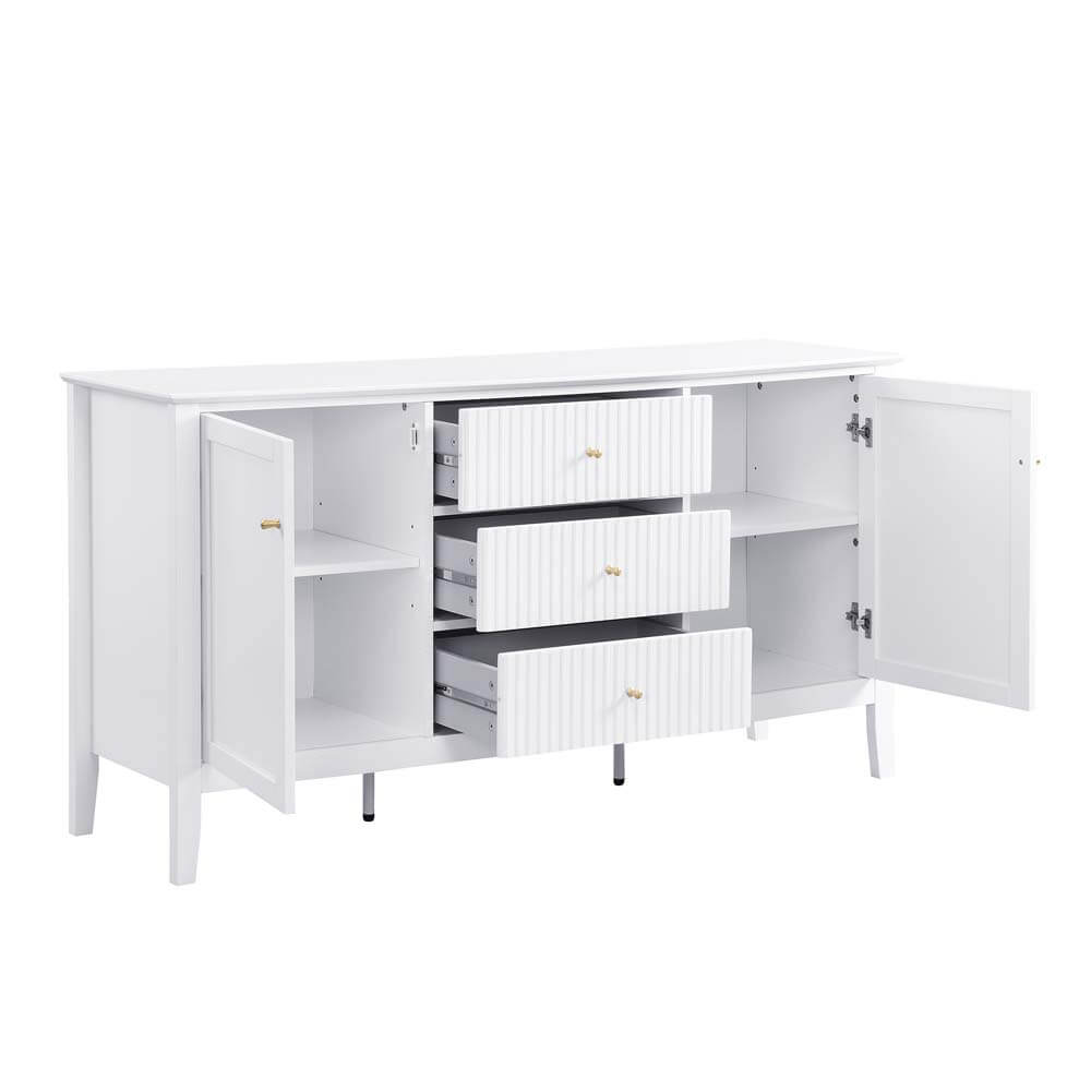 Zara Fluted 3 Drawer 2 Door Buffet White