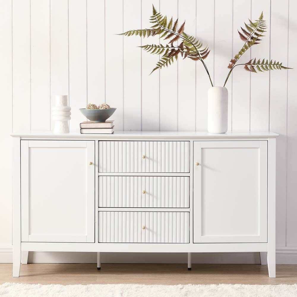 Zara Fluted 3 Drawer 2 Door Buffet White