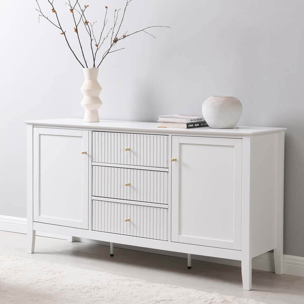 Zara Fluted 3 Drawer 2 Door Buffet White