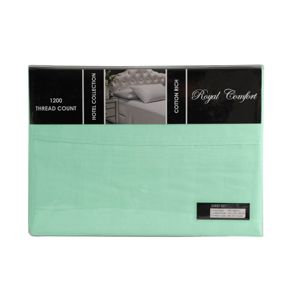 Royal Comfort 1200TC Damask Stripe Cotton Blend Sheet Set Queen Mist