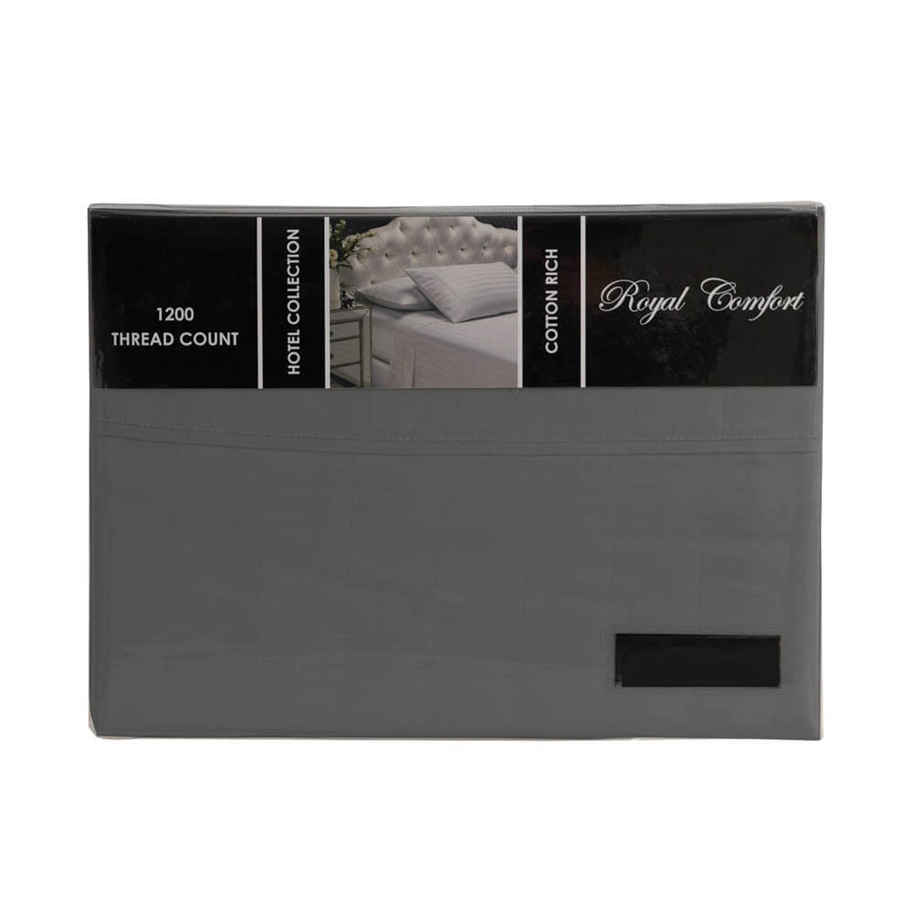 Royal Comfort 1200 Thread Count Damask Stripe Cotton Blend Sheet Set King Charcoal Grey