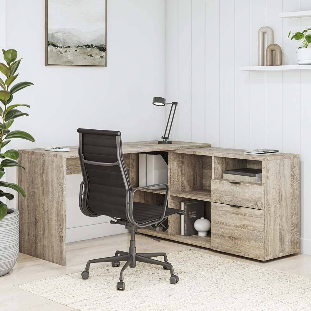 Rico 2 Drawer 5 Compartment Executive Desk Light Sonoma Oak