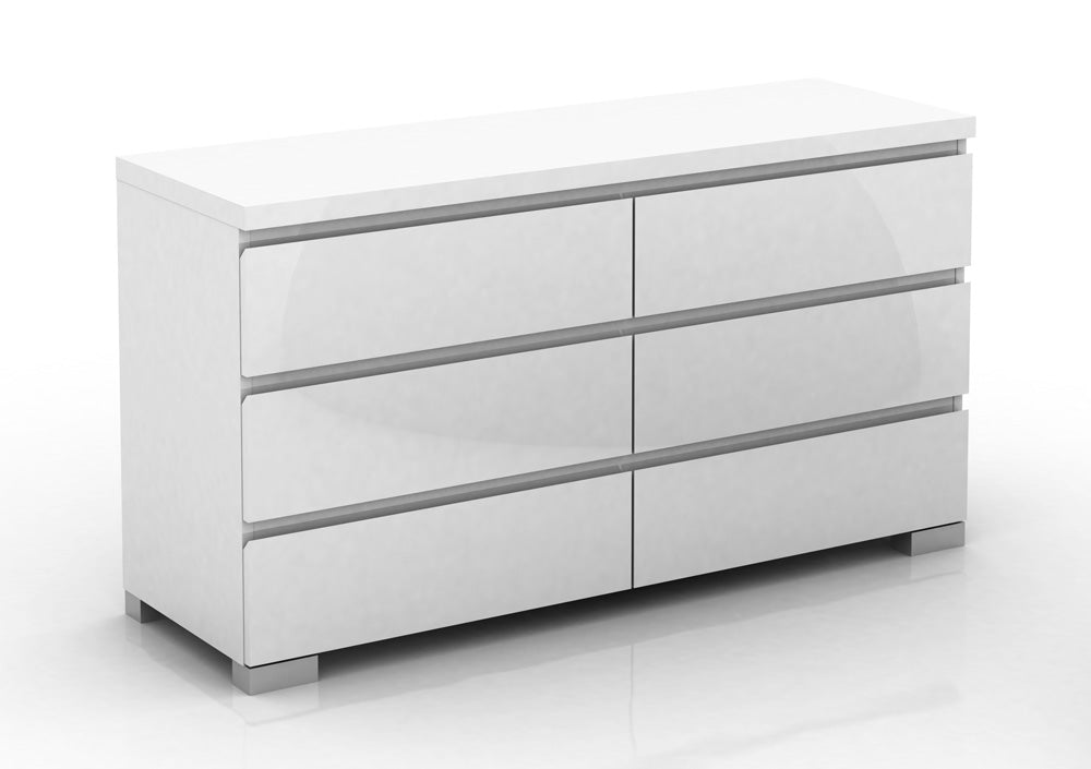 Elara High Gloss 6 Drawer Chest - White