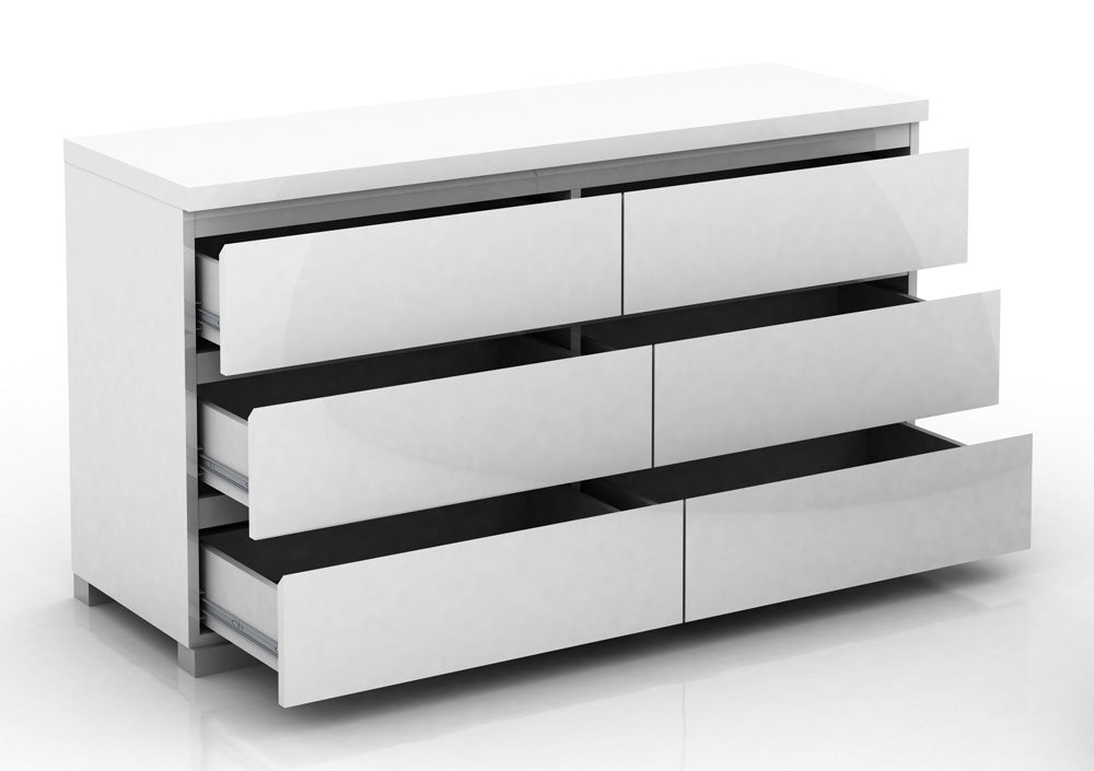 Elara High Gloss 6 Drawer Chest - White