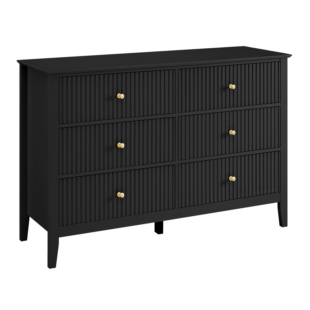 Zara Fluted 6 drawer chest - Black