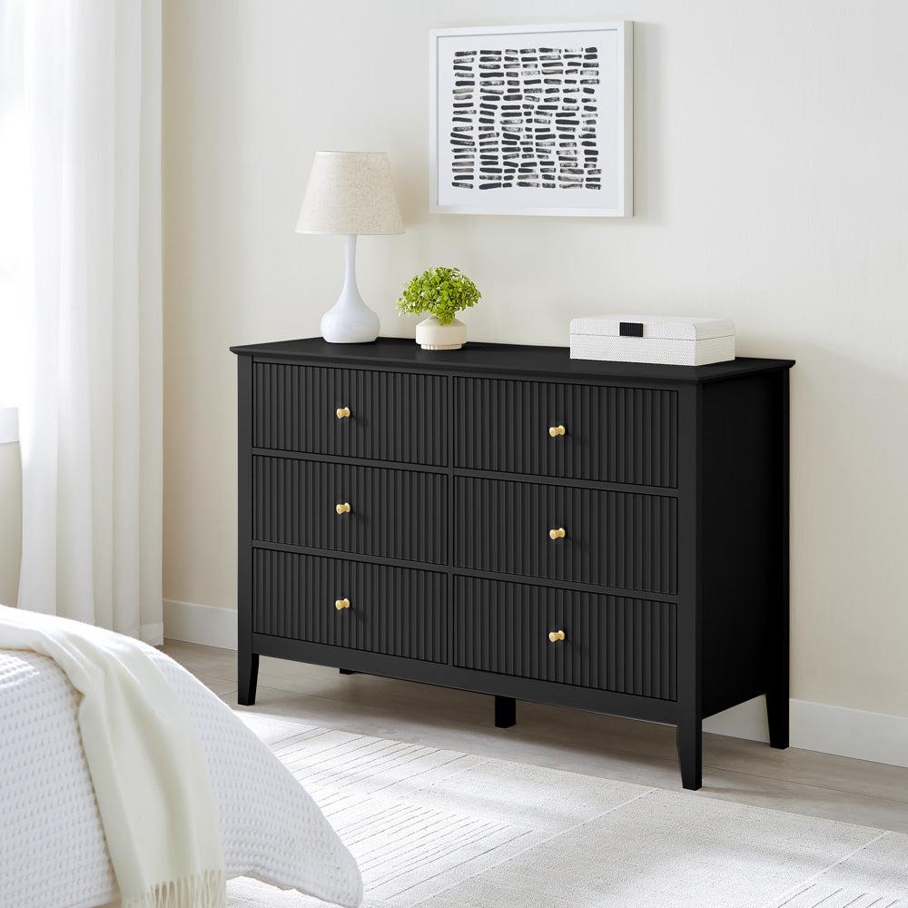 Zara Fluted 6 drawer chest - Black