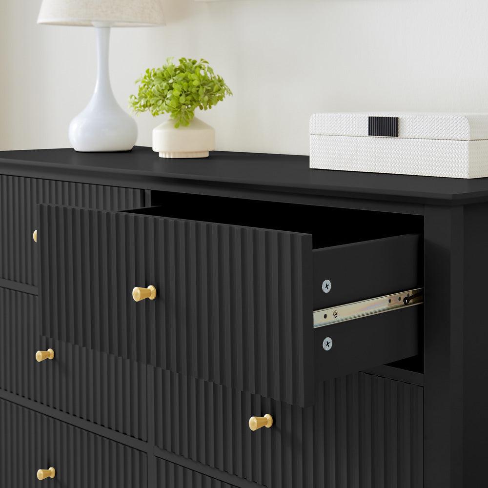 Zara Fluted 6 drawer chest - Black