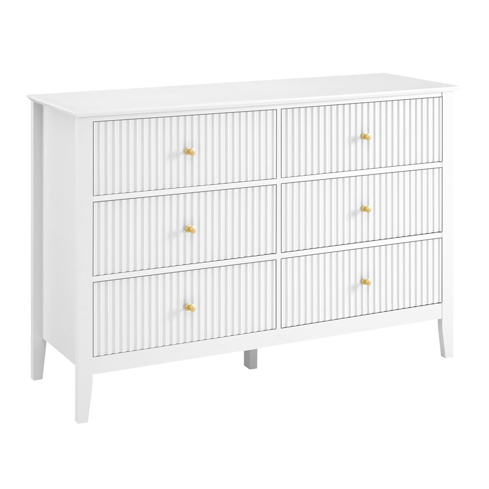 Zara Fluted 6 drawer chest - white