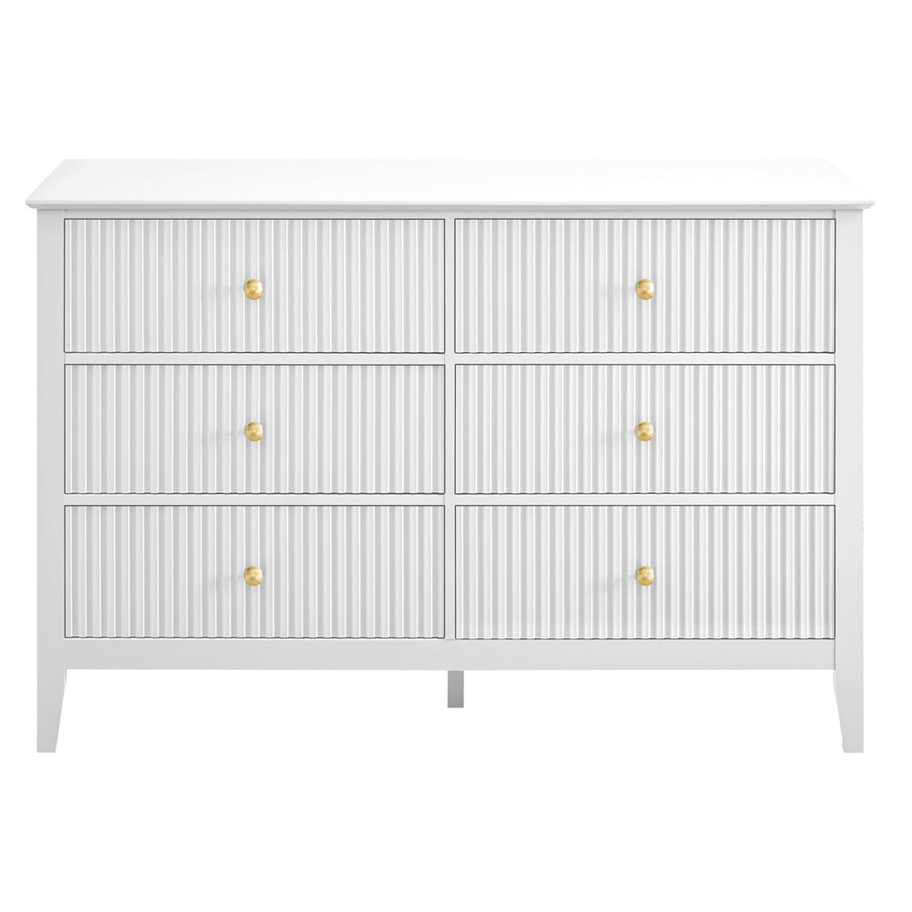 Zara Fluted 6 drawer chest - white