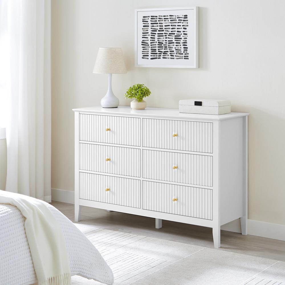 Zara Fluted 6 drawer chest - white