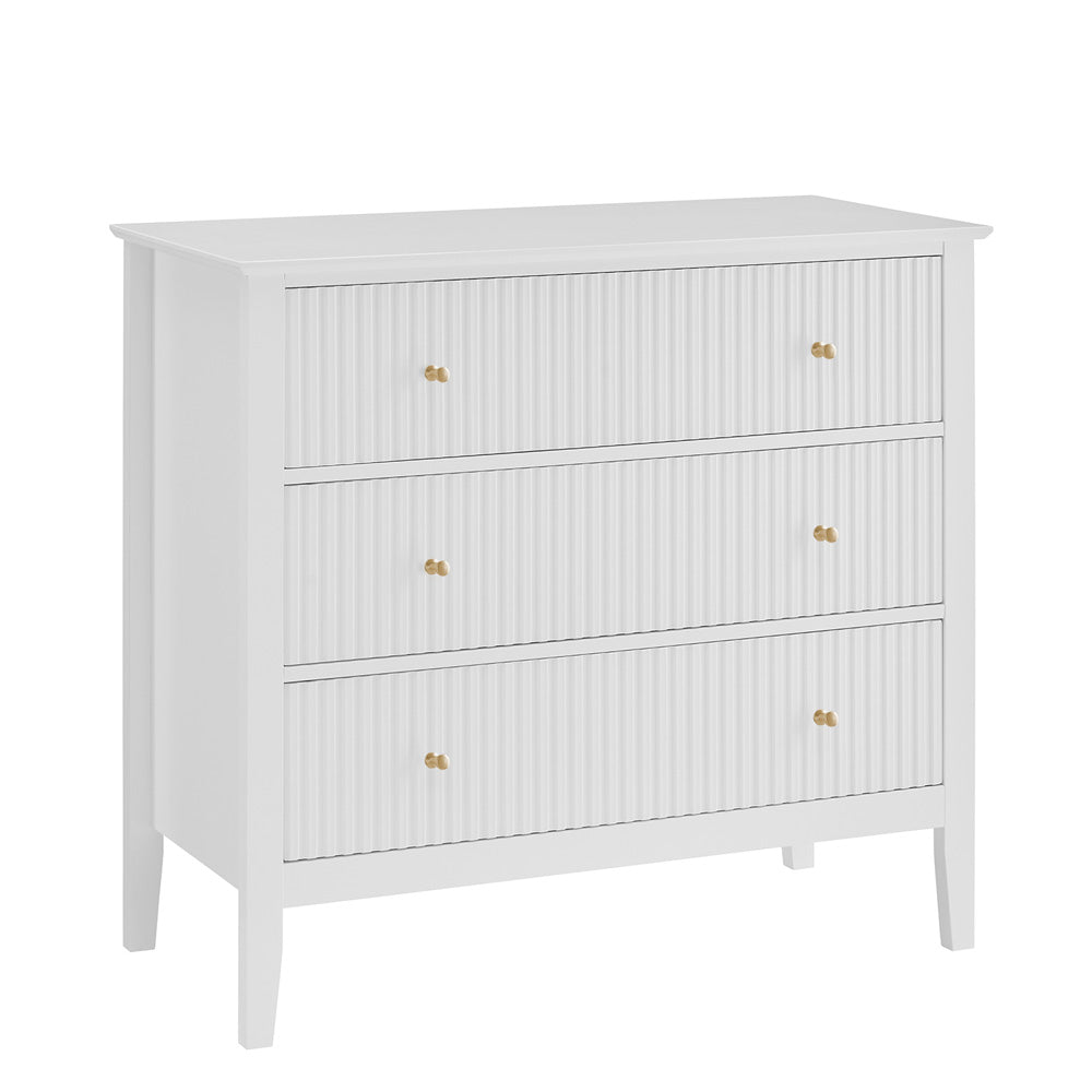 Zara Fluted 3 drawer chest - white