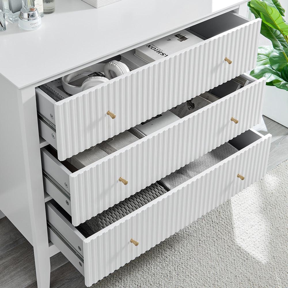 Zara Fluted 3 drawer chest - white