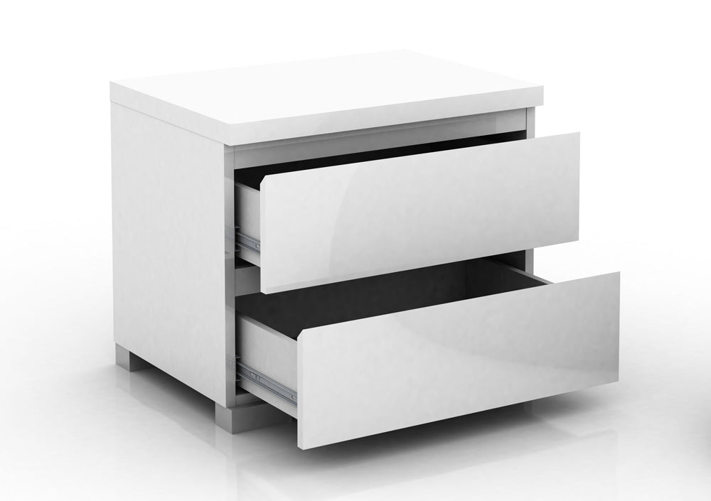 Elara 2 Drawer High Gloss Bedside Table - White