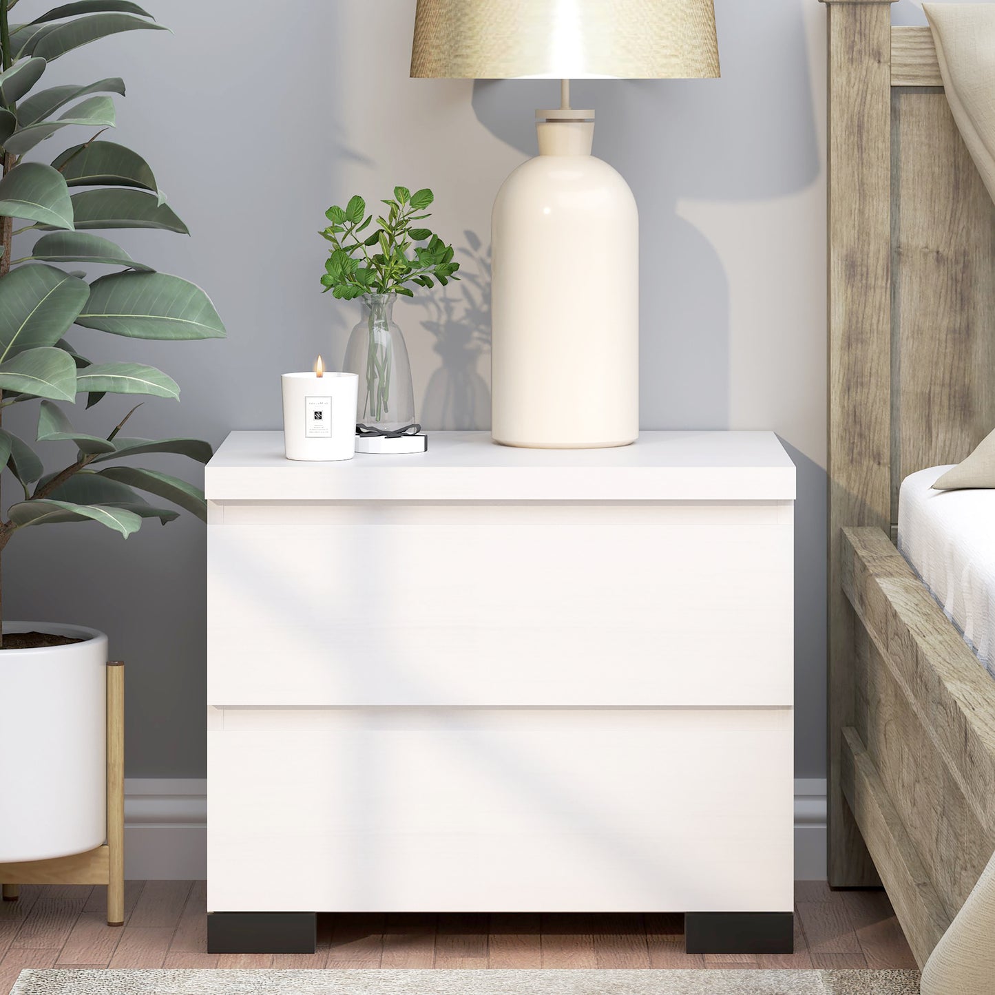 Elara 2 Drawer Bedside - White