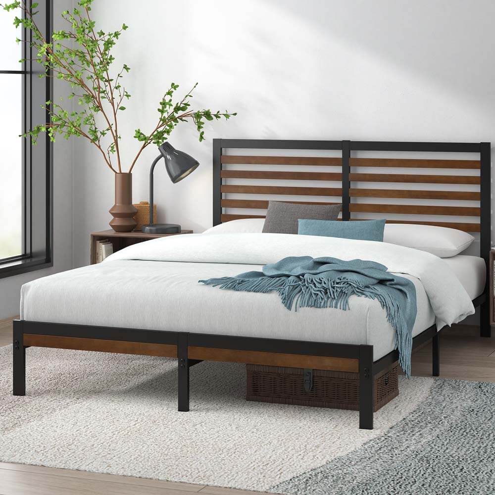 Kai Bamboo Wood and Metal Bed Frame Black Queen