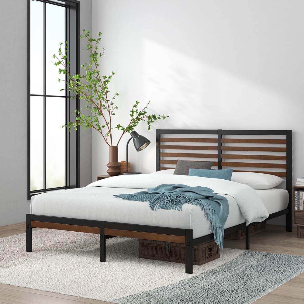 Kai Bamboo Wood and Metal Bed Frame Black Queen