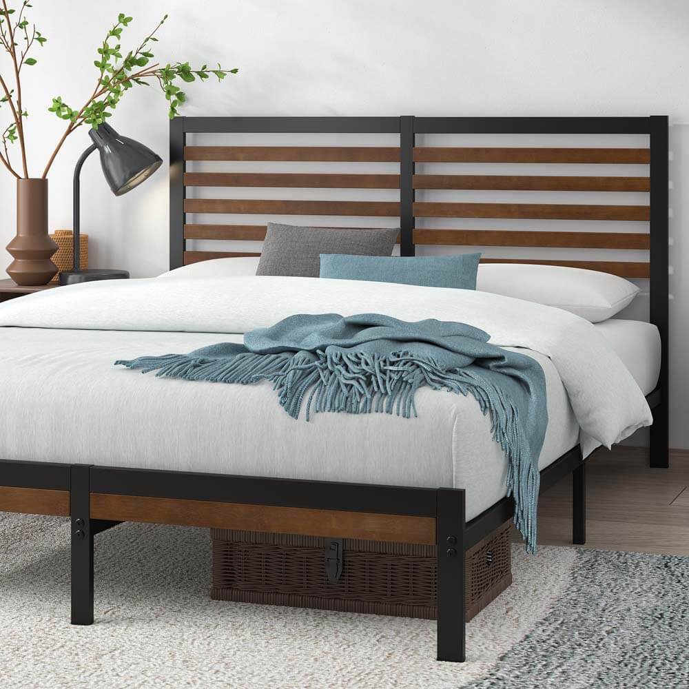 Kai Bamboo Wood and Metal Bed Frame Black Queen