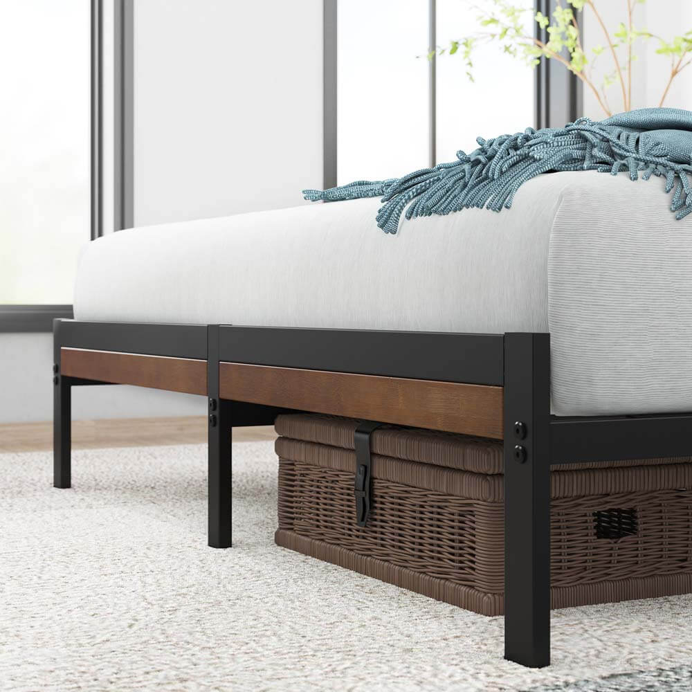 Kai Bamboo Wood and Metal Bed Frame Black Queen