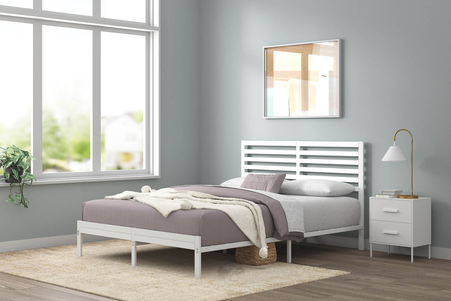 Kai Bamboo and Metal Bed Frame White Queen