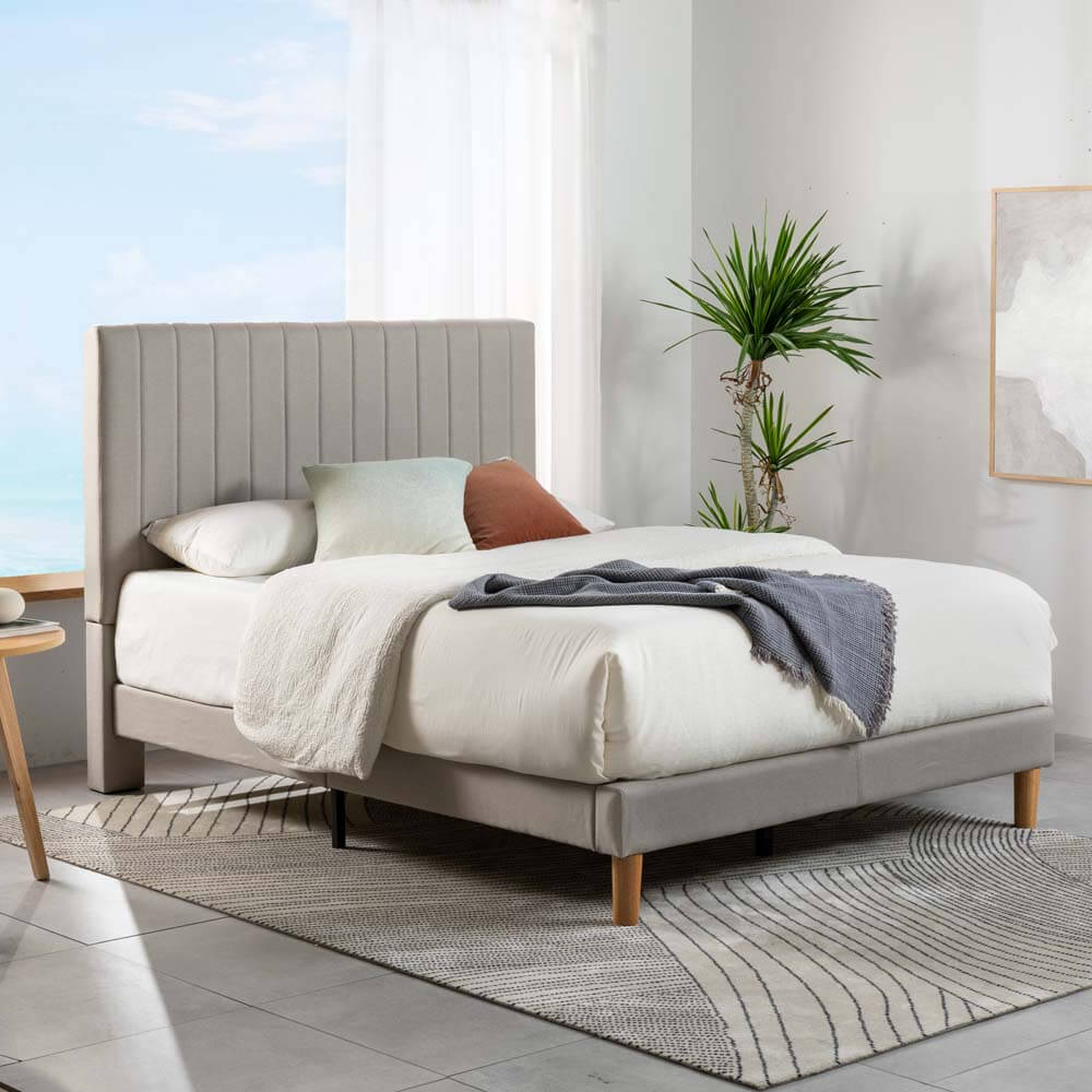 Sienna Upholstered Queen Bed Frame Light Grey