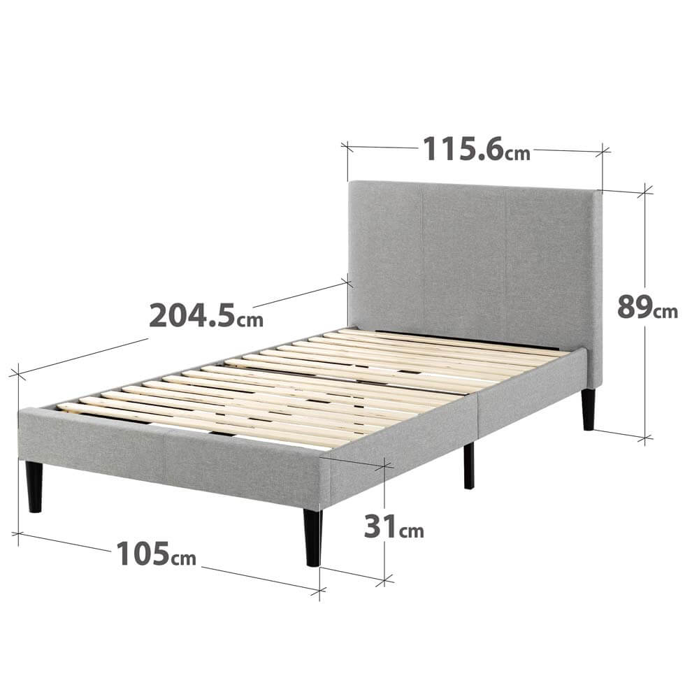 Liam Upholstered Light Grey Bed Frame King Single