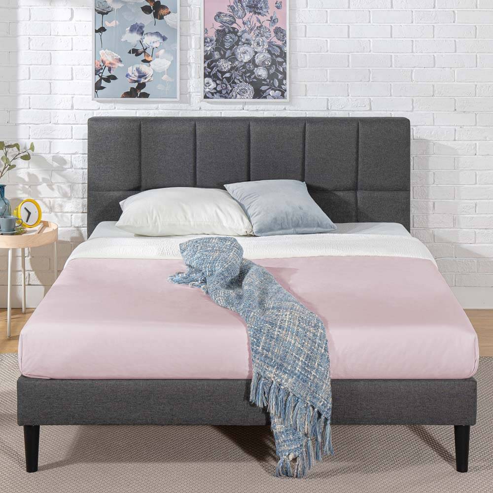 Lottie Square Stitched Upholstered Fabric Bed Frame Dark Grey Double