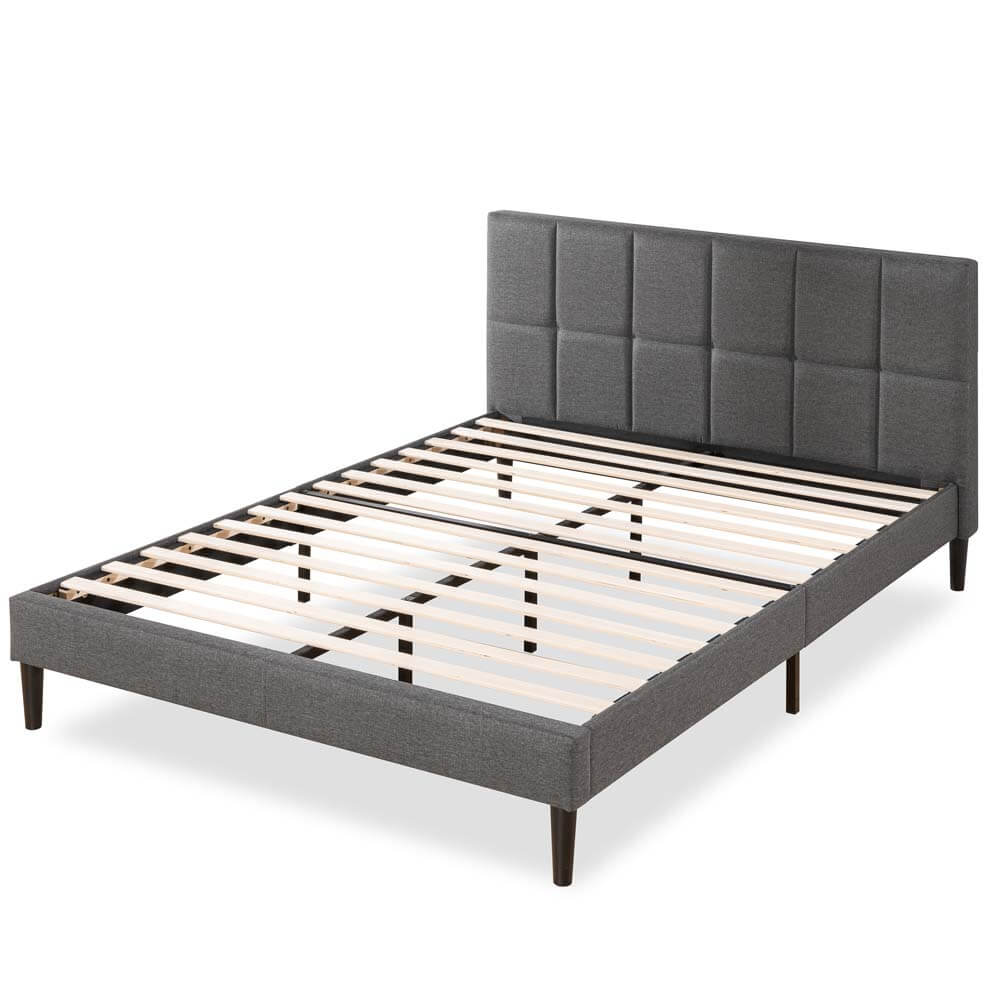 Lottie Square Stitched Upholstered Fabric Bed Frame Dark Grey Double