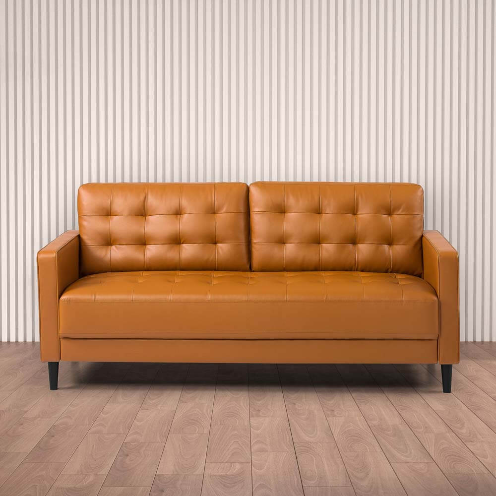 Benton MidCentury 3 Seater Sofa Cognac Brown