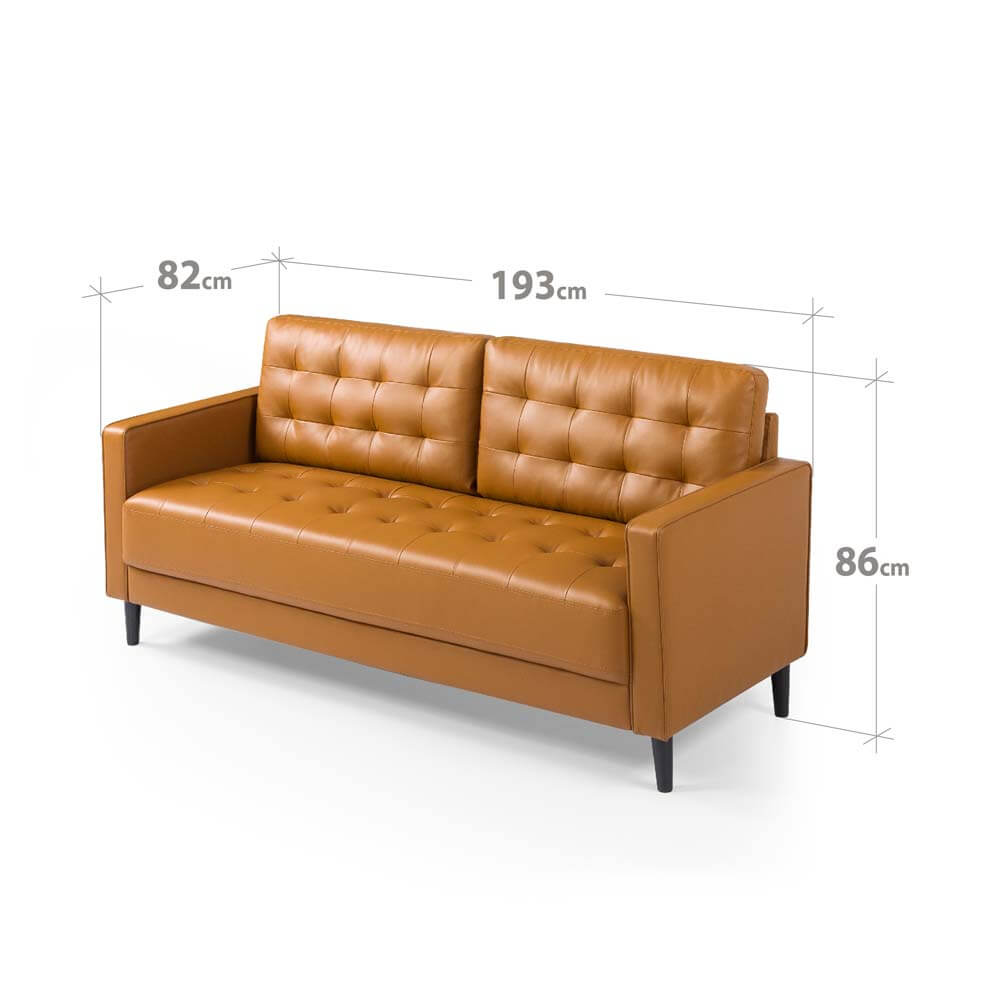 Benton MidCentury 3 Seater Sofa Cognac Brown