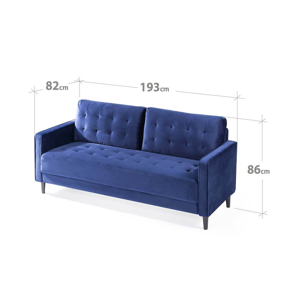 Benton MidCentury 3 Seater Sofa Navy Blue Velvet