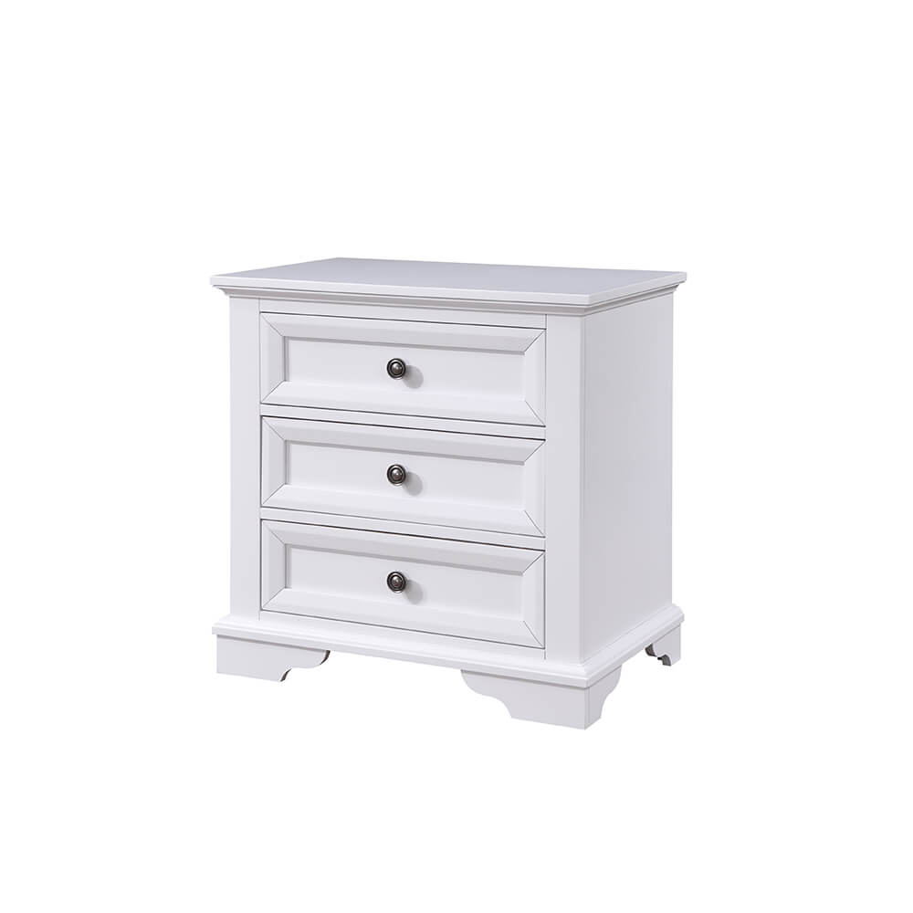 Quinn 3 Drawer bedside table white