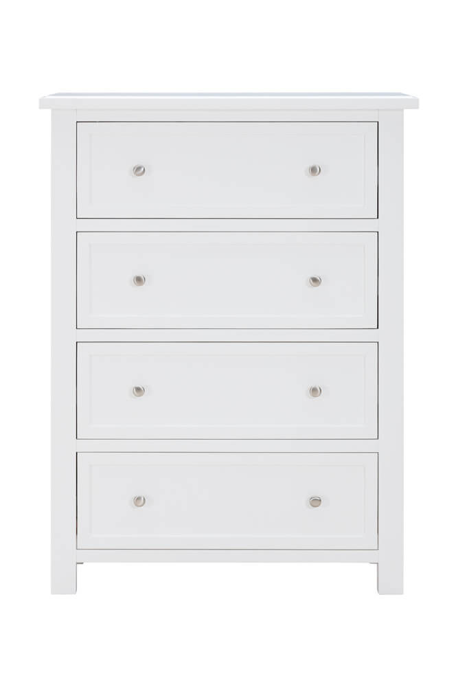 Hamptons Tallboy 4 Drawer White