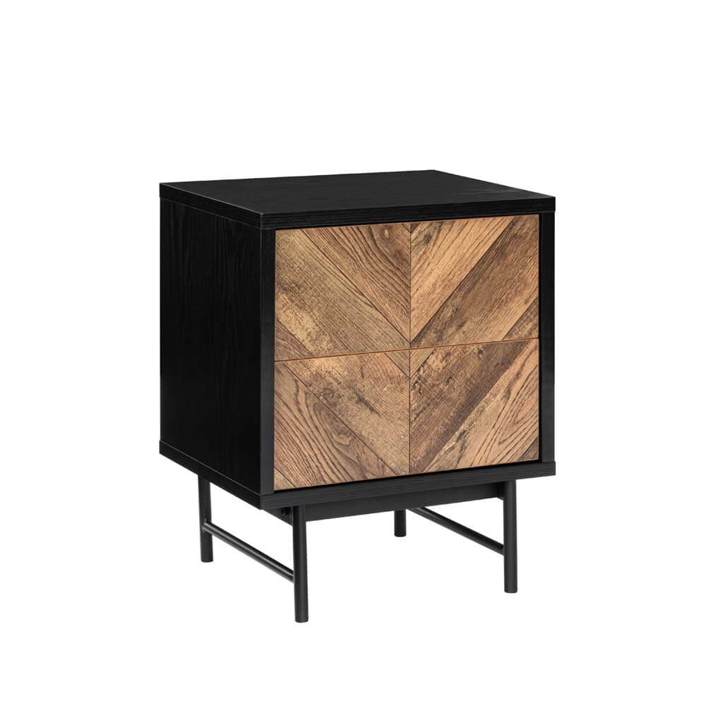 Verona Bedside Side Table 2 drawers woodgrain and black