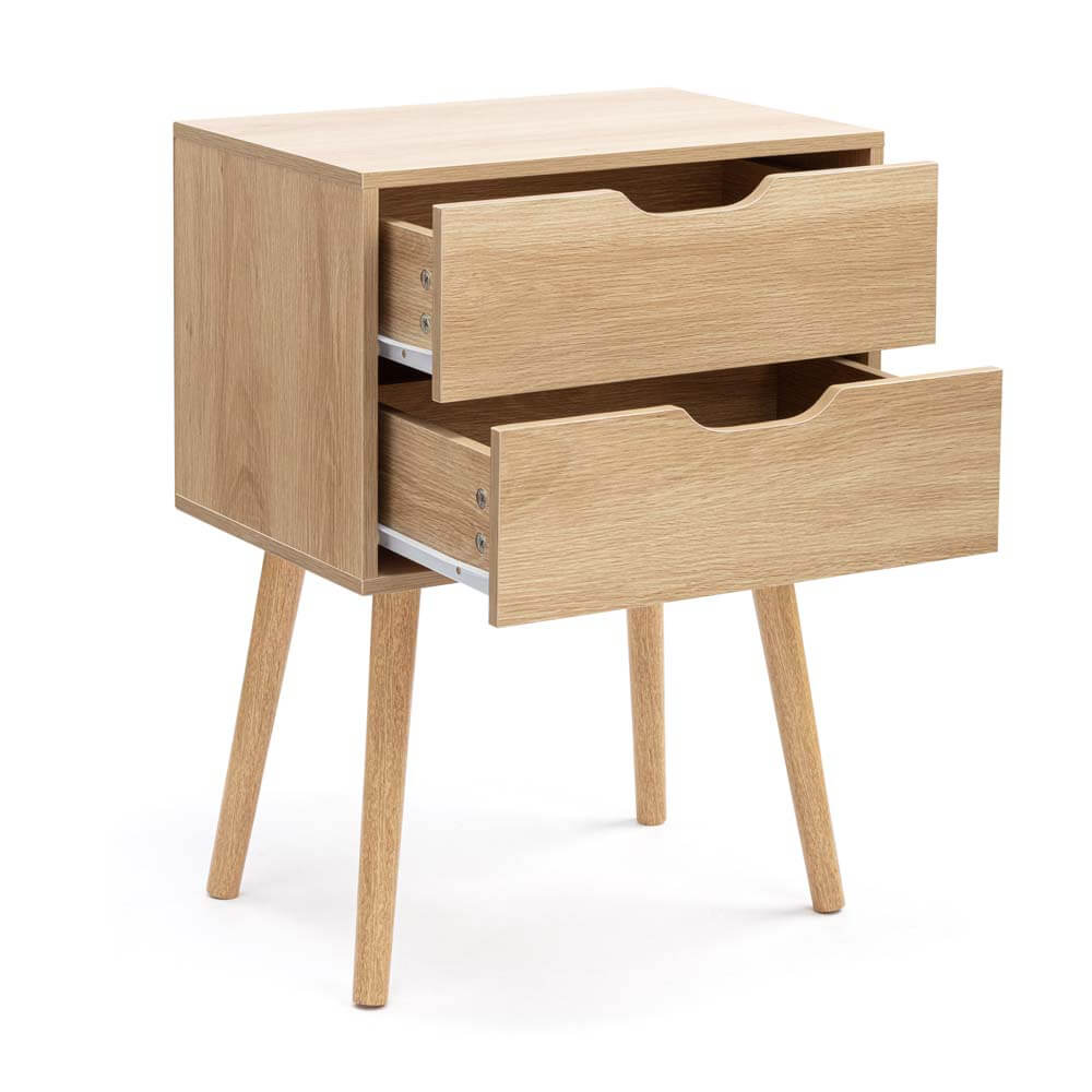 Seattle Bedside Unit 2 Drawers Scandi Side Table Nightstand woodgrain