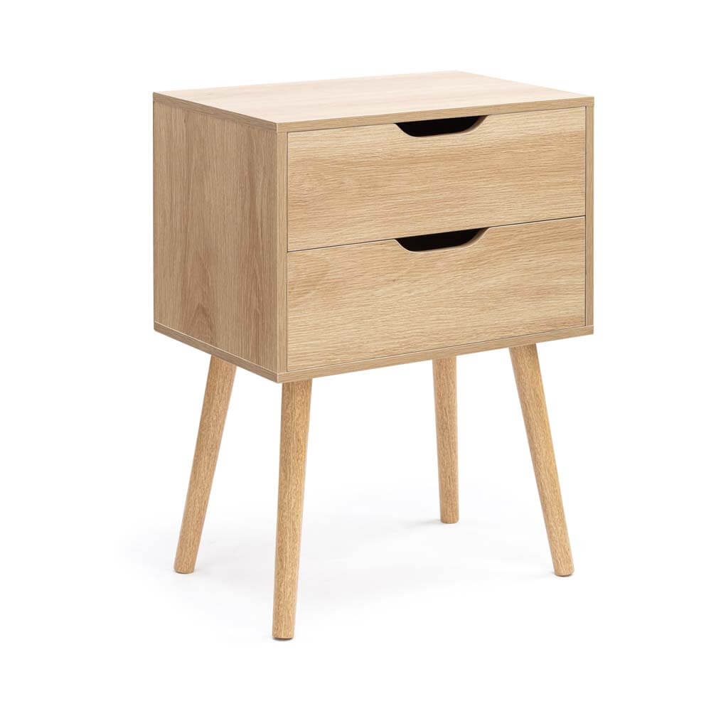 Seattle Bedside Unit 2 Drawers Scandi Side Table Nightstand woodgrain