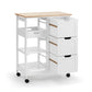 Mobile Kitchen Trolley Drinks Caddy 3 drawers 2 shelves white and woodgrain