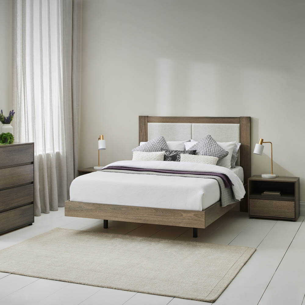 Yarra Floating Queen Upholstered Bed Frame - Ghost Gum