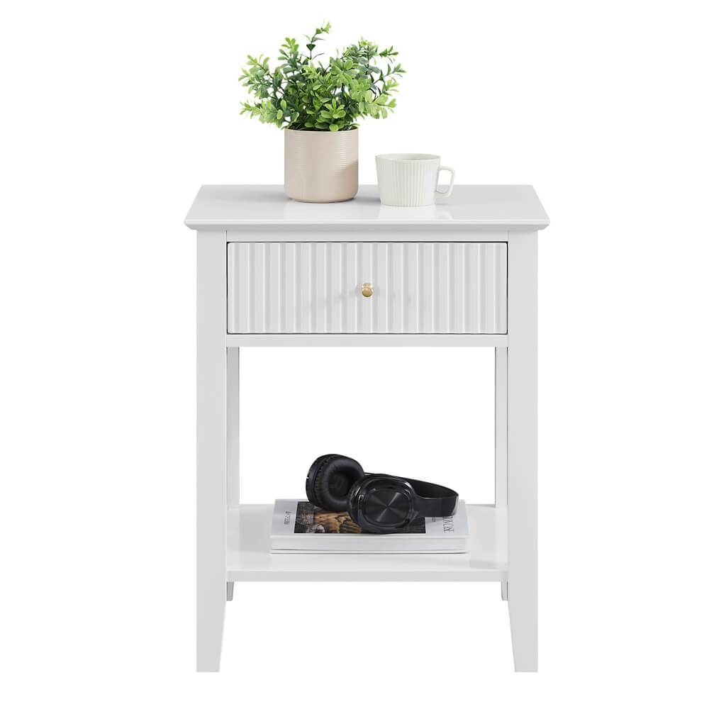 Zara Fluted 1 drawer white side table