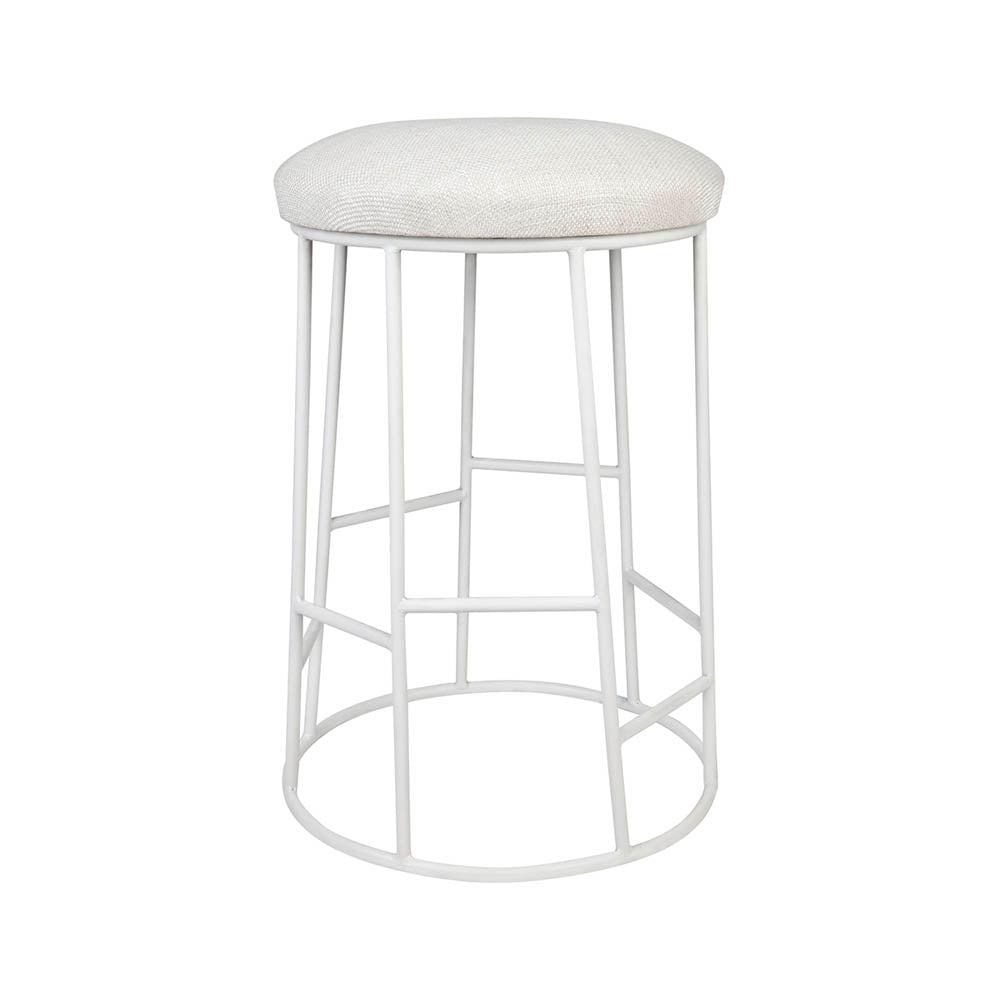 Aiden White Steel Kitchen Stool Natural Linen